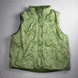 Land's End Goose Down reversible vest Size M 10-12 green/paisley snap front